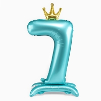 Шар фольгированный 42" &laquo;Цифра 7 с короной&raquo; на подставке, цвет голубой