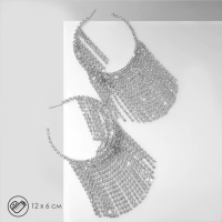 Серьги висячие со стразами &laquo;Водопад&raquo; нити на крупных кольцах, цвет белый в серебре, 12 см