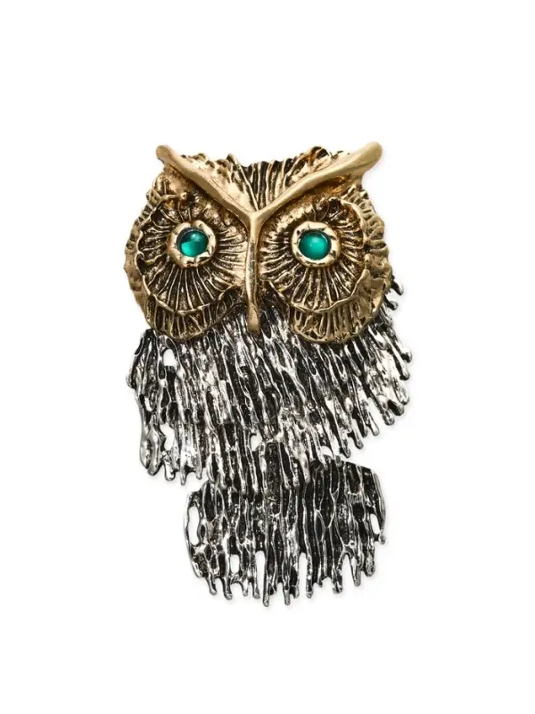 Брошь "Сова" крупная, подвижная, цветная