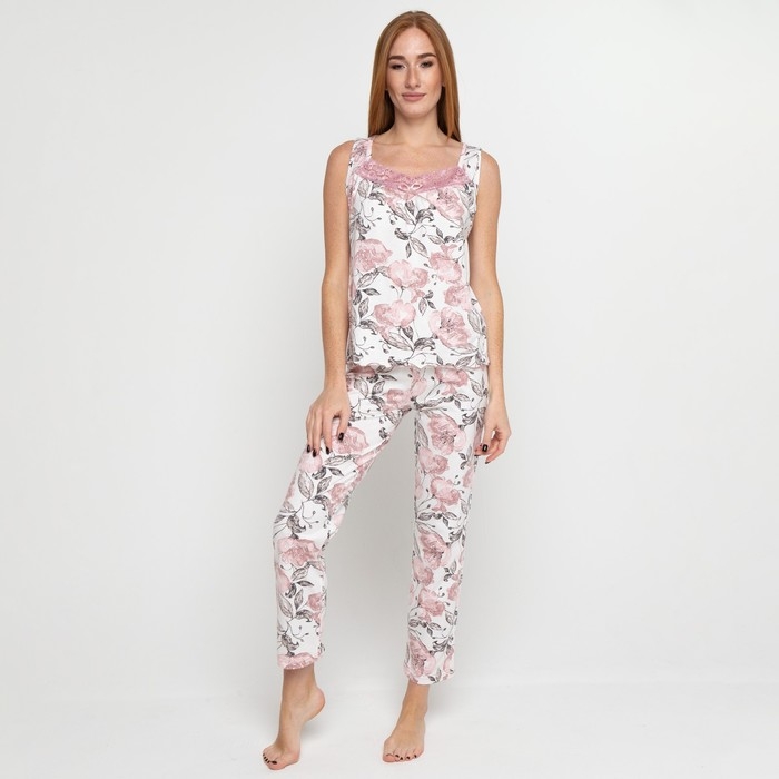 Комплект женский домашний (майка/брюки), цвет молочный, размер 42