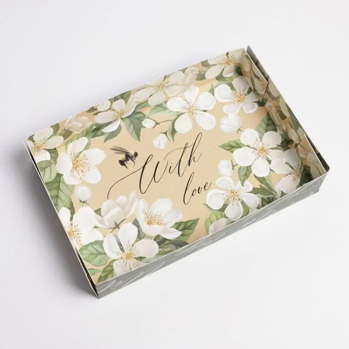 Кондитерская упаковка, коробка для макарун с PVC крышкой, With love, 18 х 12 х 3.5 см