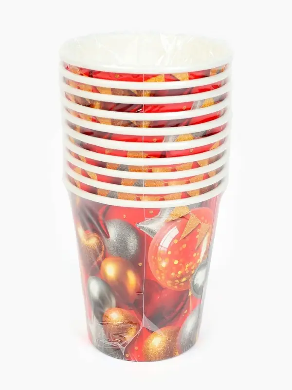Стакан одноразовый бумажный &laquo;Воздушные шары фольга&raquo;, красный 250 мл