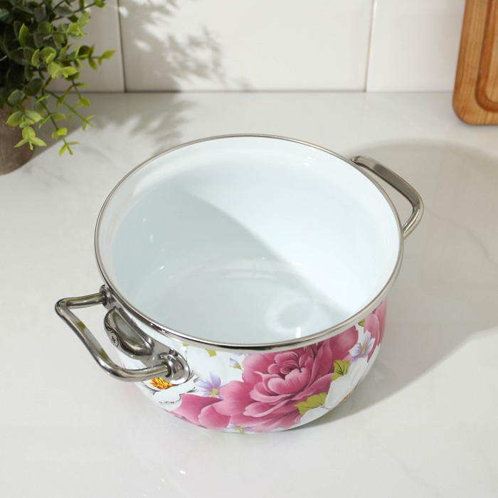 Кастрюля эмалированная &laquo;Пион&raquo;, 2.1 л, стеклянная крышка, индукция