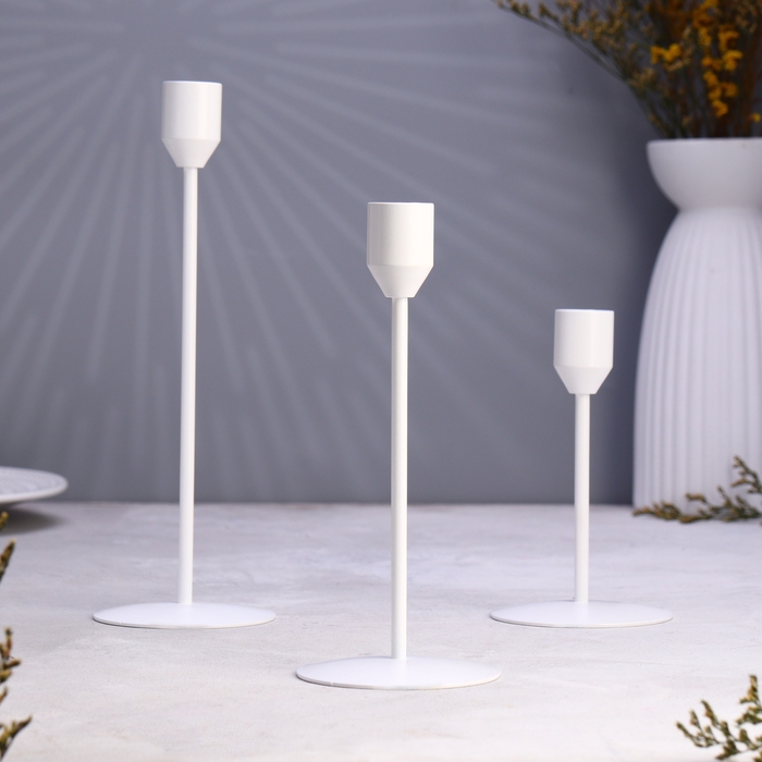 Набор подсвечников "Трио" 8х24; 8х19; 8х14см, белый