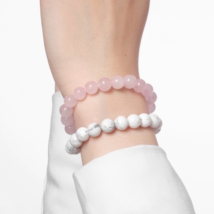 Набор браслетов 2 шт., шар №8 &laquo;Кахолонг и Кварц розовый&raquo;, 5,5 см