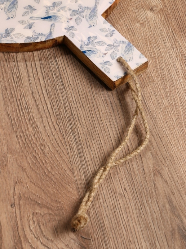 Доска разделочная круглая "Синие птицы" дерево манго 36х28 см