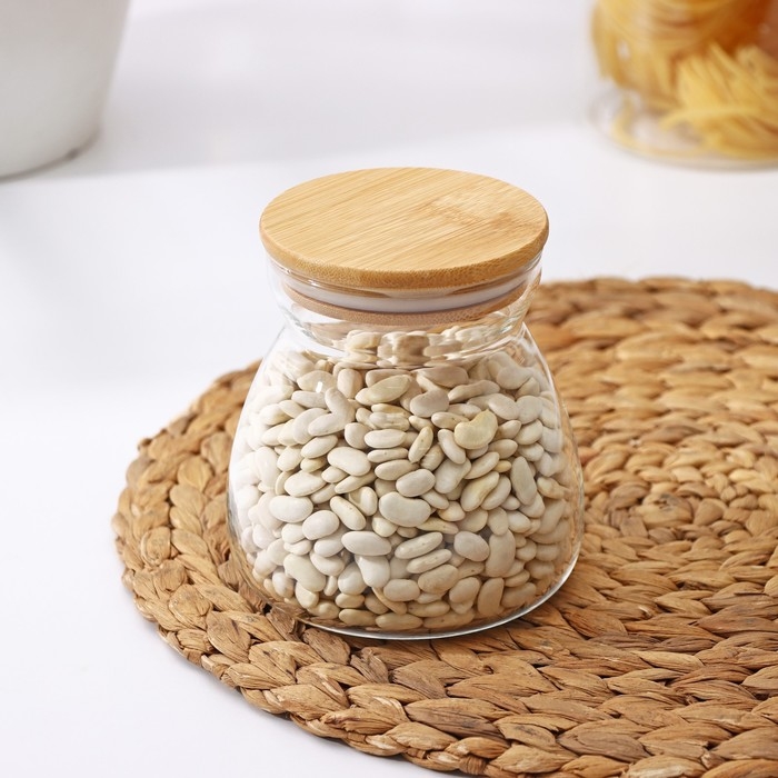 Банка стеклянная для сыпучих продуктов с бамбуковой крышкой &laquo;Бамбук&raquo;, 650 мл, 11&times;12 см