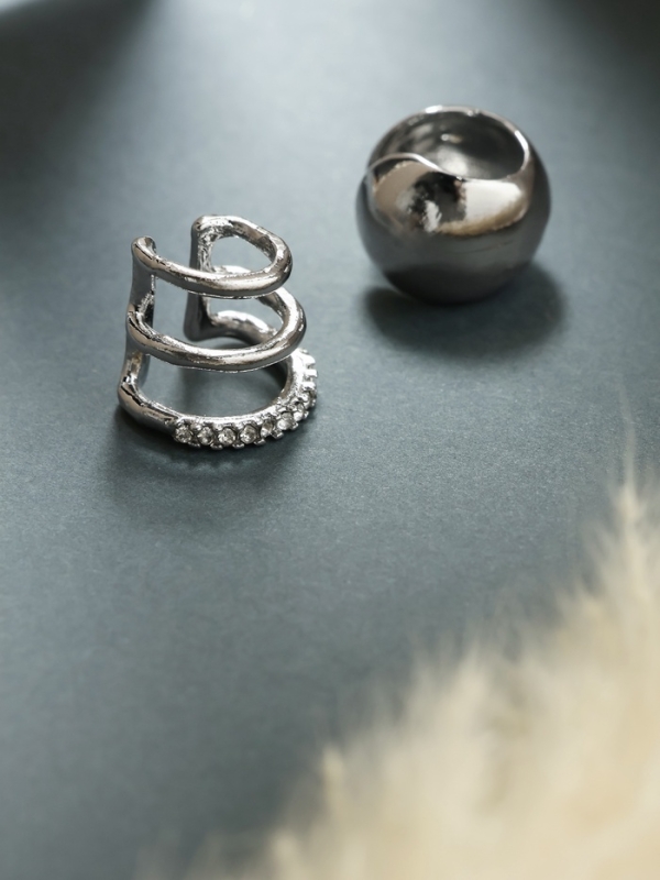 Серьги каффы, набор 2 шт. объёмные, цвет серебро