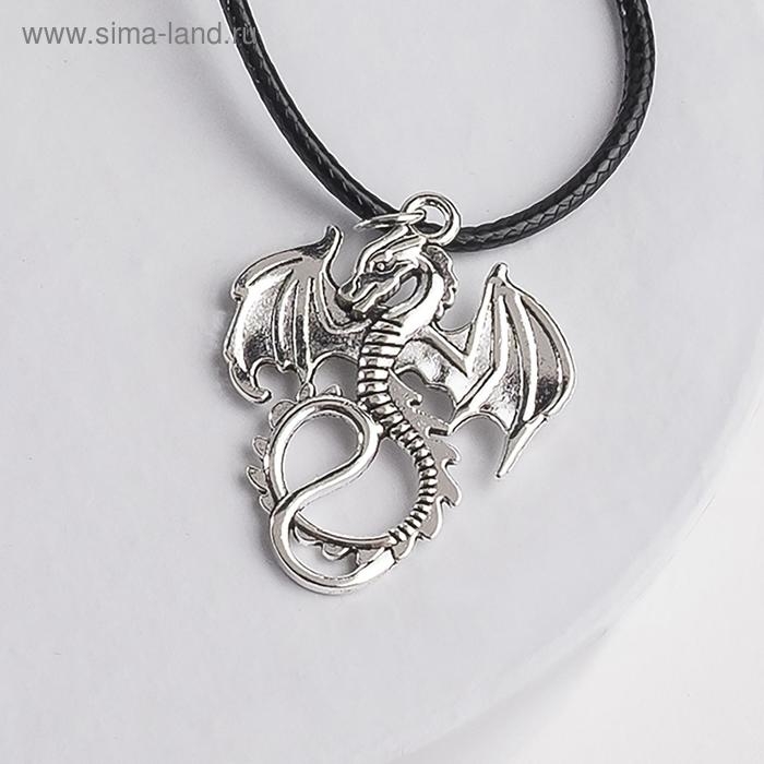 Кулон на шнурке &laquo;Дракон&raquo; хвостатый, цвет чернёное серебро на чёрном шнурке, 42 см