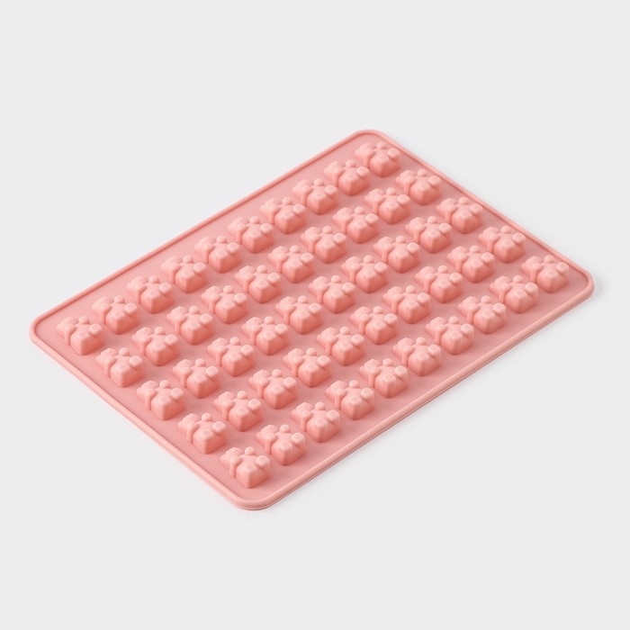 Форма для мармелада Доляна &laquo;Сладкие мишки&raquo;, силикон, 18,8&times;13,8 см, 50 ячеек (1,8&times;1,1 см), цвет МИКС