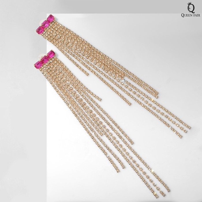 Серьги висячие со стразами «Мулен Руж» водопад, цвет розово-белый в золоте, 19 см Серьги висячие со стразами «Мулен Руж» водопад, цвет розово-белый в золоте, 19 см