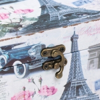 Шкатулка дерево "Эйфелева башня и пионы" 12х16х12 см