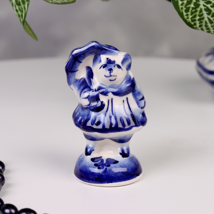 Сувенир гжель &laquo;Мышь с зонтом&raquo;, бело-синий,керамика,