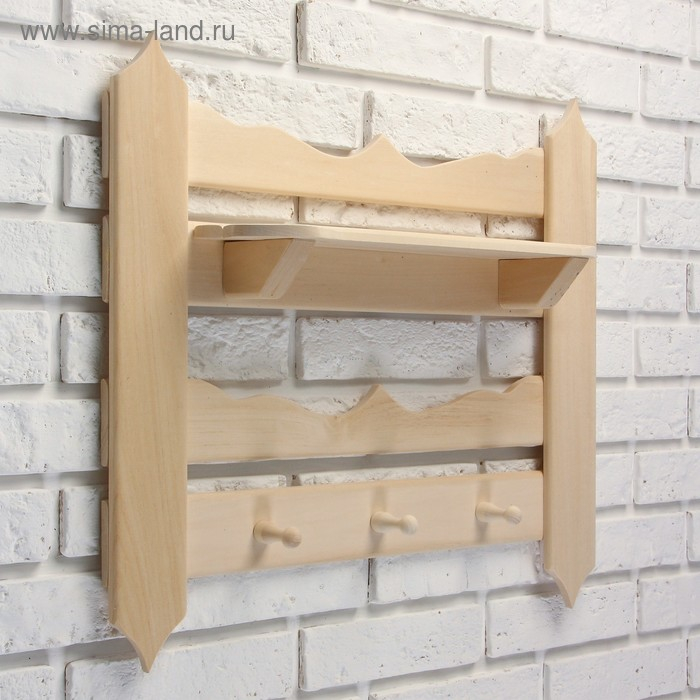 Полка вешалка резная, 3 крючка, 55×50×12 см Полка вешалка резная, 3 крючка, 55×50×12 см