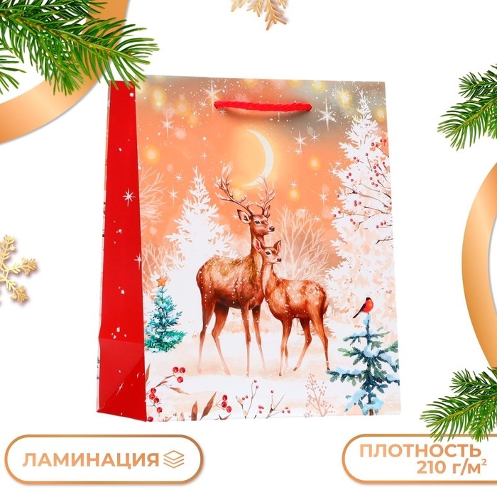 Пакет подарочный новогодний &laquo;Олени&raquo;, 18&times;22.3&times;10 см