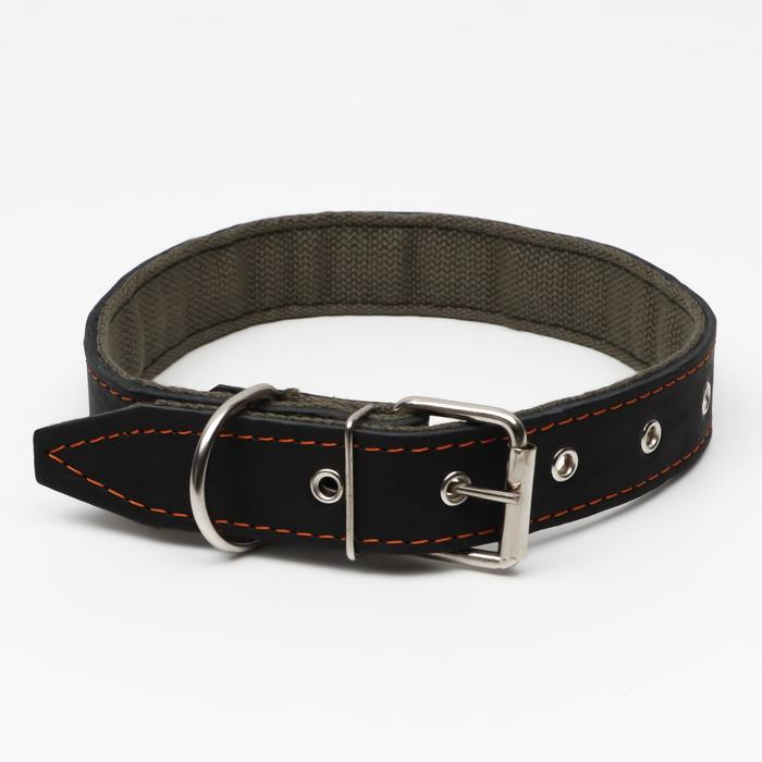 Ошейник комбинированный кожа/брезент Ошейник комбинированный кожа/брезент "Ёж", 70 х 3,5 см, ОШ 45-60 см, чёрный