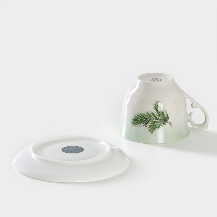 Чайная пара фарфоровая &laquo;Кедровая ветка&raquo;, 350 мл