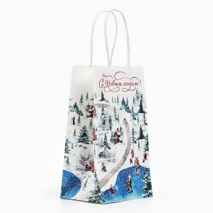 Пакет подарочный новогодний &laquo;С Новым годом&raquo;, белый крафт, 12 х 21 х 9 см , Новый год