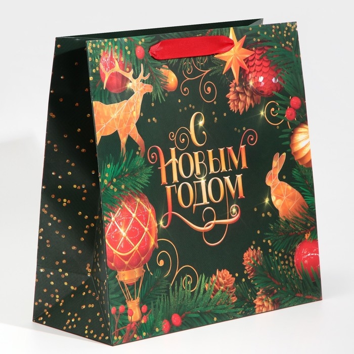 Пакет подарочный новогодний ламинированный квадратный &laquo;Gold&raquo;, 30 х 30 х 12 см, Новый год