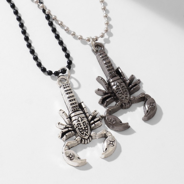 Кулоны &laquo;Неразлучники&raquo; скорпион, цвет серебро с чернёным серебром, 50 см