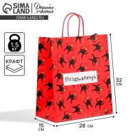 Пакет подарочный крафтовый, упаковка, &laquo;Поздравляю&raquo;, 28 х 32 х 15 см