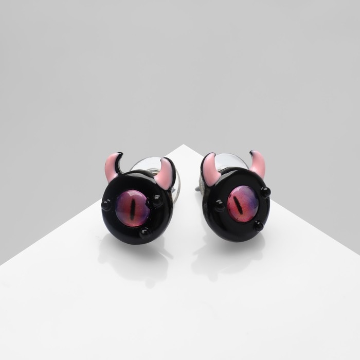 Серьги с эмалью &laquo;Монстрики&raquo; с рожками, цвет чёрно-розовый