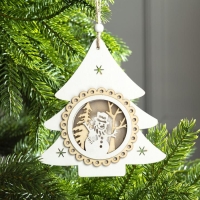 Ёлочная игрушка «Ёлочка со снеговиком», от батареек, свечение тёплое белое Ёлочная игрушка «Ёлочка со снеговиком», от батареек, свечение тёплое белое