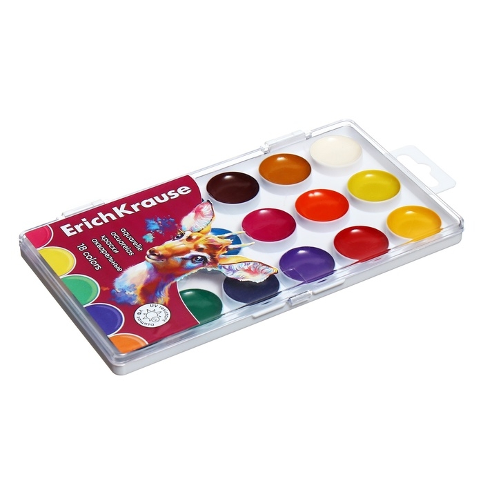 Акварель 18 цветов, ErichKrause Safari, с УФ защитой яркости, без кисти, пластиковая коробка, европодвес