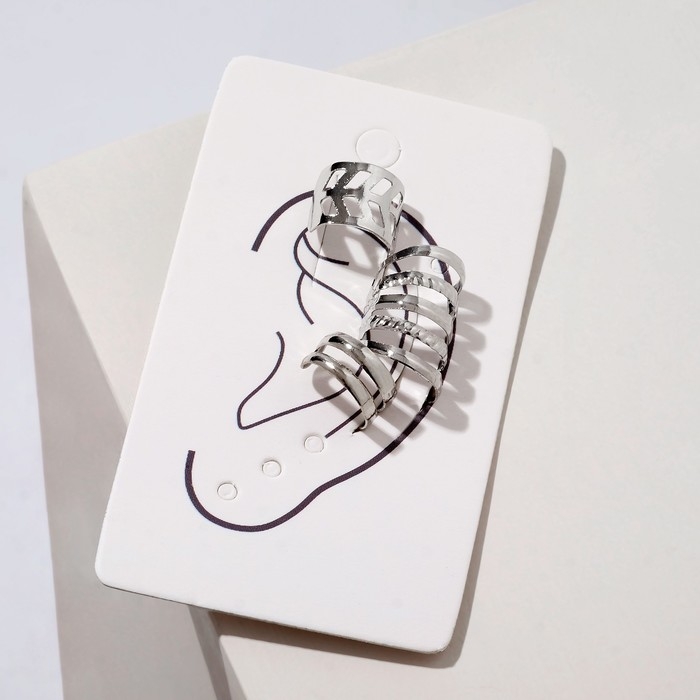 Серьги &laquo;Каффы&raquo; набор 3 шт., линии, цвет серебро