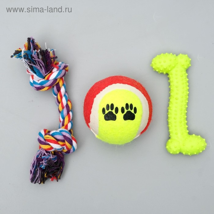 Набор игрушек для собак, 3 шт, микс цветов Набор игрушек для собак, 3 шт, микс цветов
