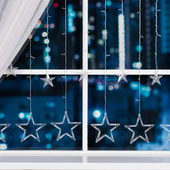 Гирлянда &laquo;Бахрома&raquo; 2.4 &times; 0.9 м с насадками &laquo;Звёзды&raquo;, IP20, прозрачная нить, 138 LED, свечение мульти, 8 режимов, 220 В