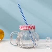 Кружка стеклянная с крышкой и трубочкой «Тыковка», 400 мл, 12,5×10 см, цвет МИКС Кружка стеклянная с крышкой и трубочкой «Тыковка», 400 мл, 12,5×10 см, цвет МИКС