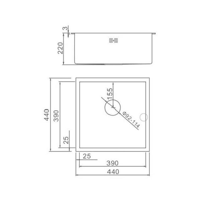 Мойка кухонная GERHANS K34444, врезная, 440 х 440 х 220 мм, толщина 1,0 мм, с сифоном Мойка кухонная GERHANS K34444, врезная, 440 х 440 х 220 мм, толщина 1,0 мм, с сифоном