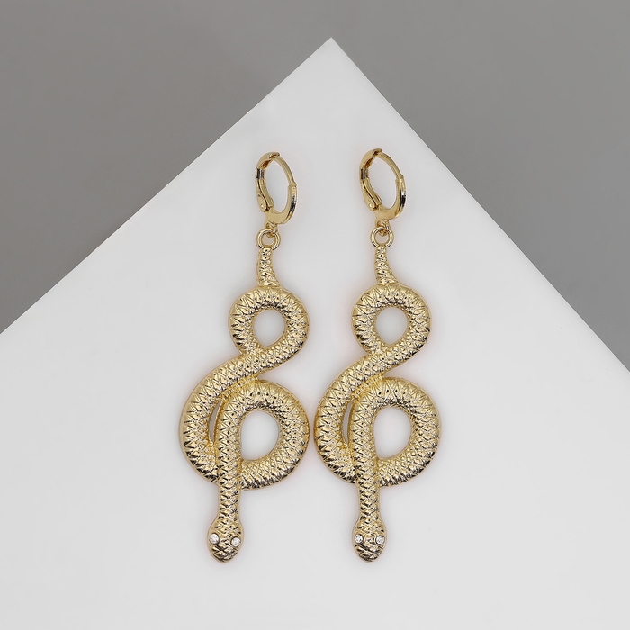 Новый год! Символ года 2025! Серьги металл &laquo;Змея&raquo; восемь, цвет белый в золоте