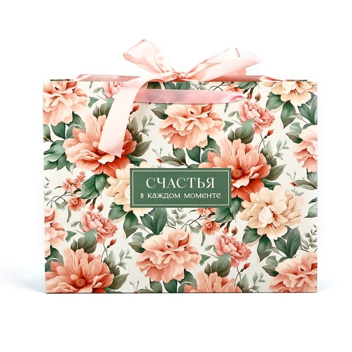 Пакет ламинированный с лентой &laquo;Счастья&raquo;, цветы, L 40 &times; 11,5 &times; 31 см