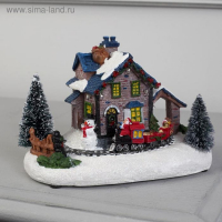 Светодиодная фигура &laquo;Рождественский поезд&raquo; 17 &times; 12 &times; 9 см, полистоун, батарейки АААх2 (не в комплекте), свечение тёплое белое