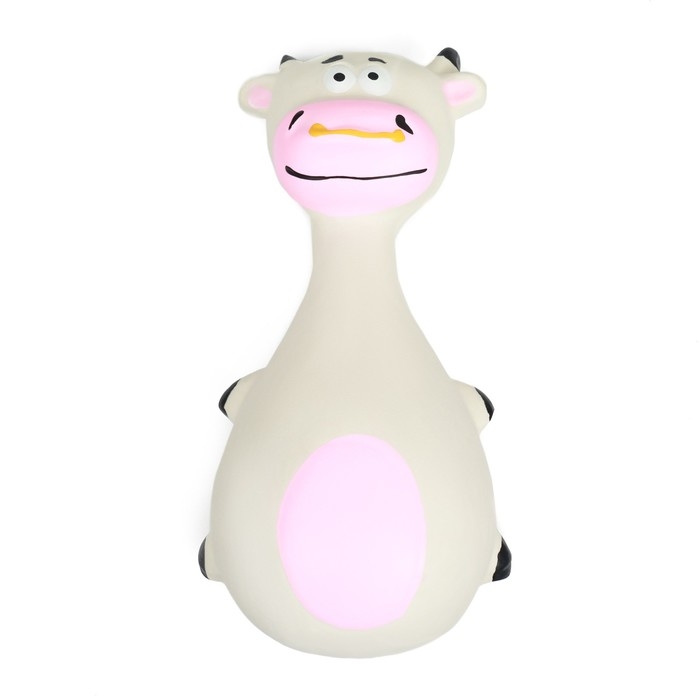 Игрушка пищащая для собак "Корова-кегля", 14 см, белая/розовая