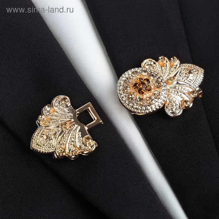 Зажим для кардигана «Восток», цвет коричневый в золоте Зажим для кардигана «Восток», цвет коричневый в золоте