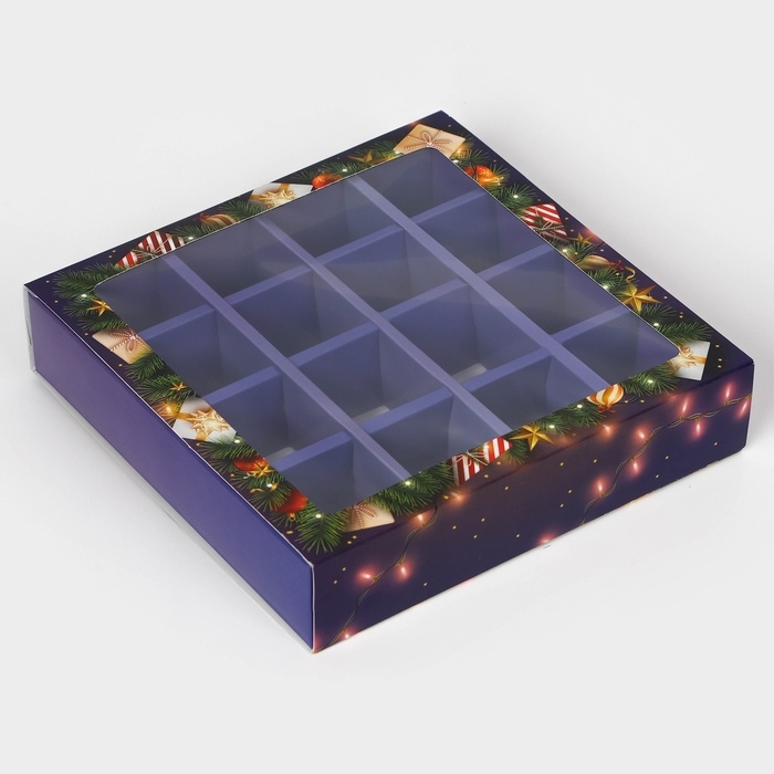 Новый год. Коробка под 16 конфет Новый год. Коробка под 16 конфет "Сказке быть!", 17,7х17,7х3,8 см, кондитерская упаковка