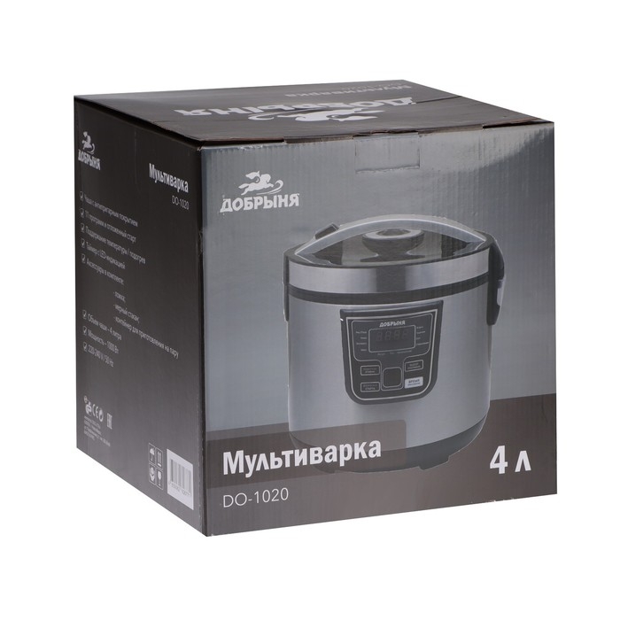 Мультиварка Мультиварка "Добрыня" DO-1020, 1000 Вт, 4 л, 11 программ, антипригарное покрытие, серая