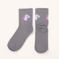 Ноские женские с рисунком, серые &laquo;Единорог&raquo;