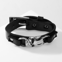 Браслет мужской &laquo;Череп&raquo; на ремешке, цвет серебряно-чёрный, 27 см