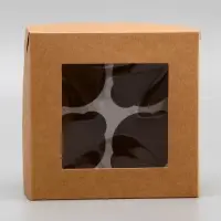 Коробка для 4 капкейка с окном, крафт, 16&times;16&times;10 см