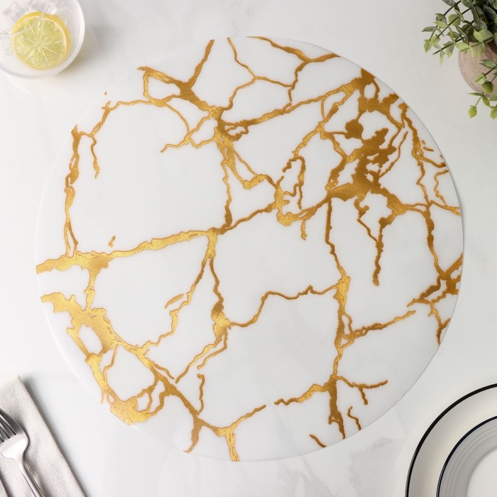 Салфетка сервировочная на стол &laquo;Мрамор&raquo;, d=38 см, цвет белый