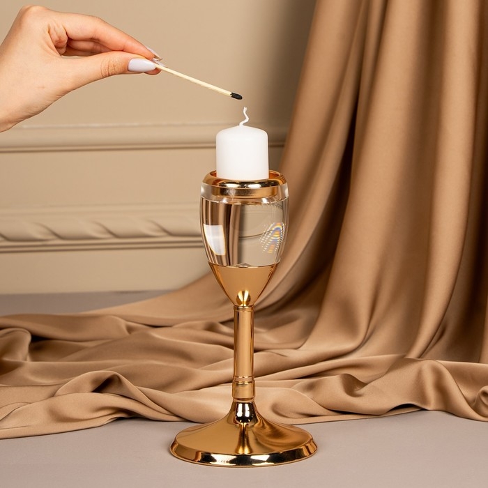 Подсвечник металл, стекло на 1 свечу &laquo;Безмятежность&raquo; цвет золото 11 х 11 х 21 см