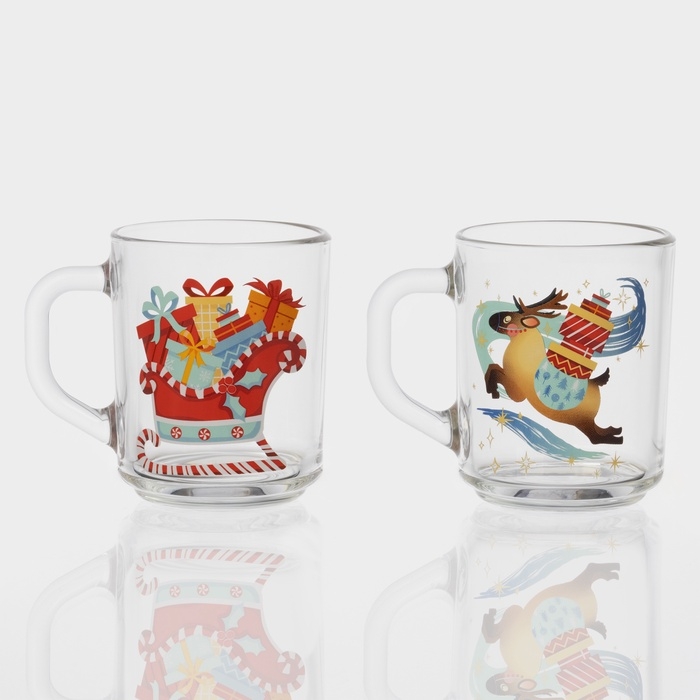 Кружка стеклянная чайная &laquo;С Новым Годом&raquo;, 200 мл, МИКС