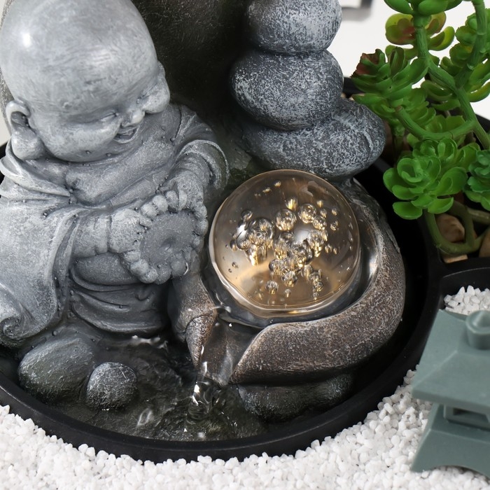 Фонтан настольный от сети, подсветка Фонтан настольный от сети, подсветка "Маленький хотей в саду Дзен" 21х21х21 см