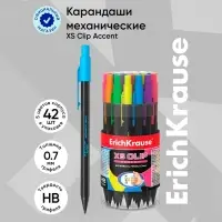 Карандаш механический с ластиком ErichKrause &laquo;XS Clip Accent&raquo;, 0.7 мм, НВ, в коробке, МИКС