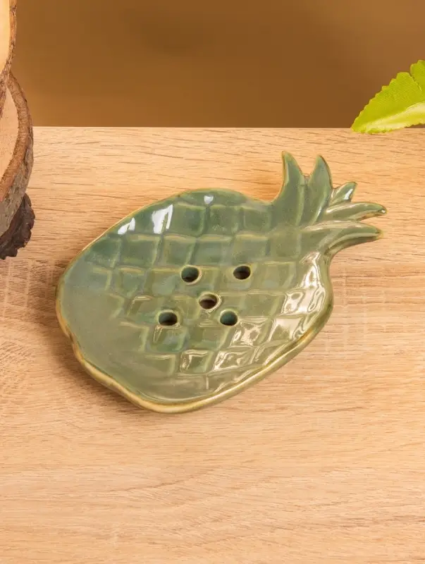 Мыльница "Ананас" керамика, цв. зелёно-коричневый, 13,5х9х2 см