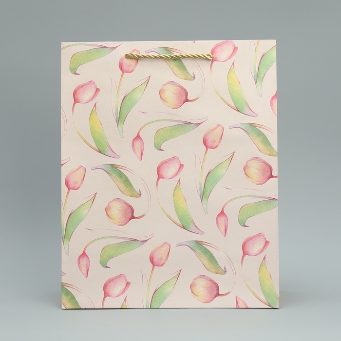 Пакет подарочный, упаковка, &laquo;Тюльпаны&raquo; 32 х 26 х 12 см